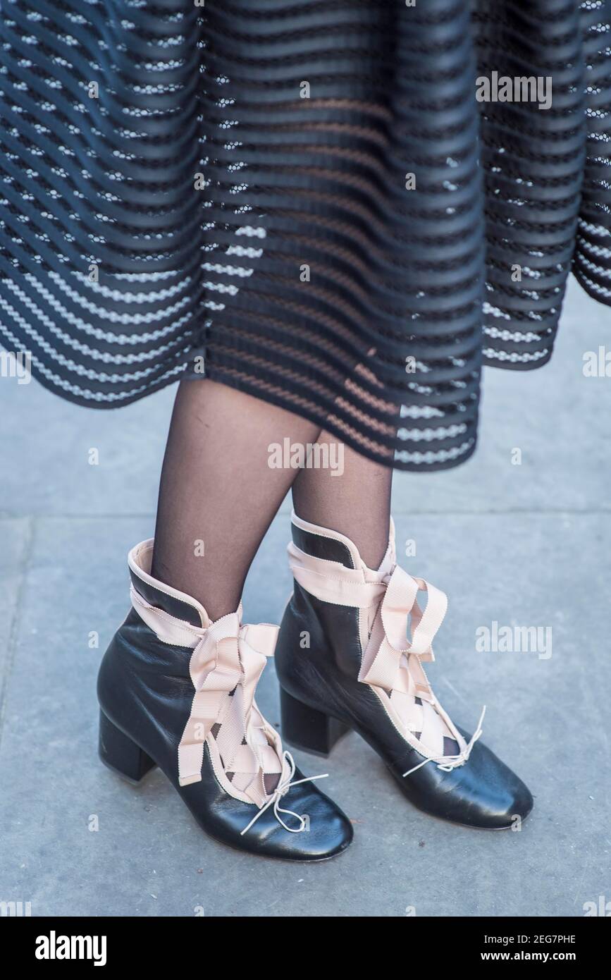 Annie Sviridova wearing Valentino shoes during London Fashion Week Autumn Winter 2017 in London. Picture date Friday 17th February 2017. Photo credit should read DavidJensen EMPICS Entertainment Stock...