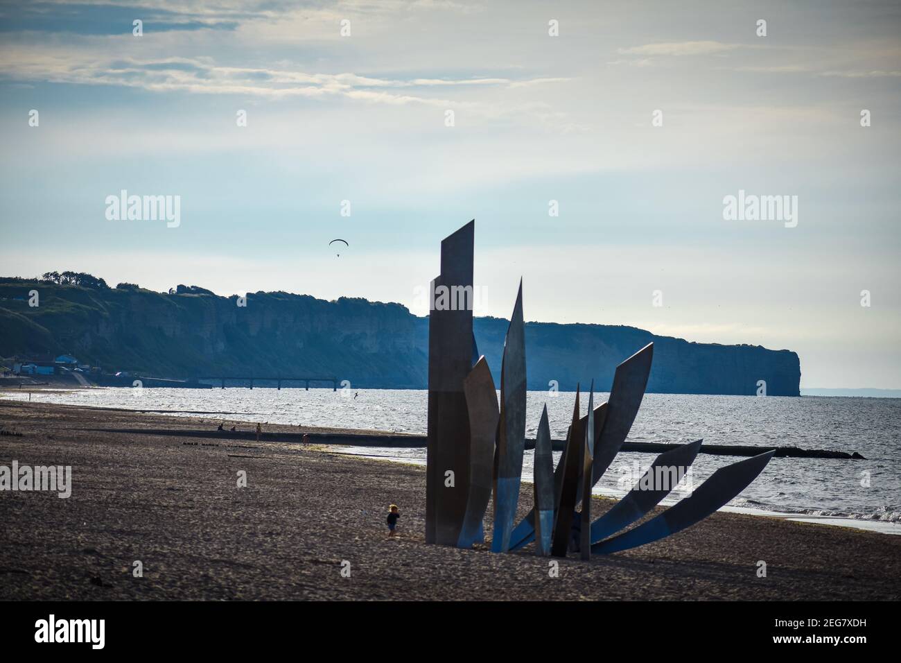 NORMANDY, FRANCE - July 4, 2017: Monument to the Brave on the Historic beach called Omaha Beach in Vierville-sur-Mer, from the battle of the Normandy Stock Photo