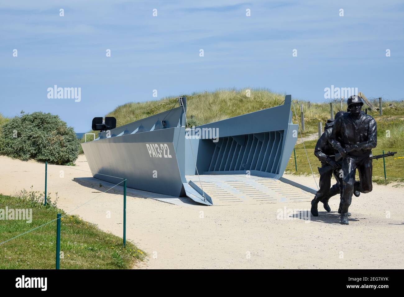 NORMANDY, FRANCE - July 4, 2017: Higgins Boat Monument on Utah Beach at the Battle of the Normandy Landings during WWII. Stock Photo