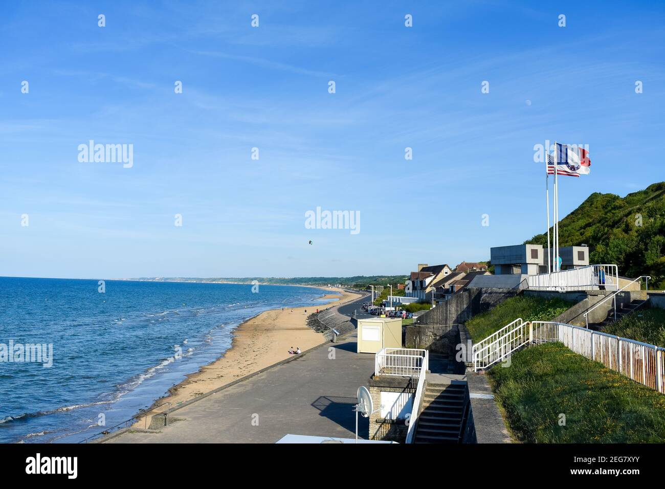NORMANDY, FRANCE - July 4, 2017: Historic beach called Omaha Beach in Vierville-sur-Mer, from the battle of the Normandy landings during the Second Wo Stock Photo