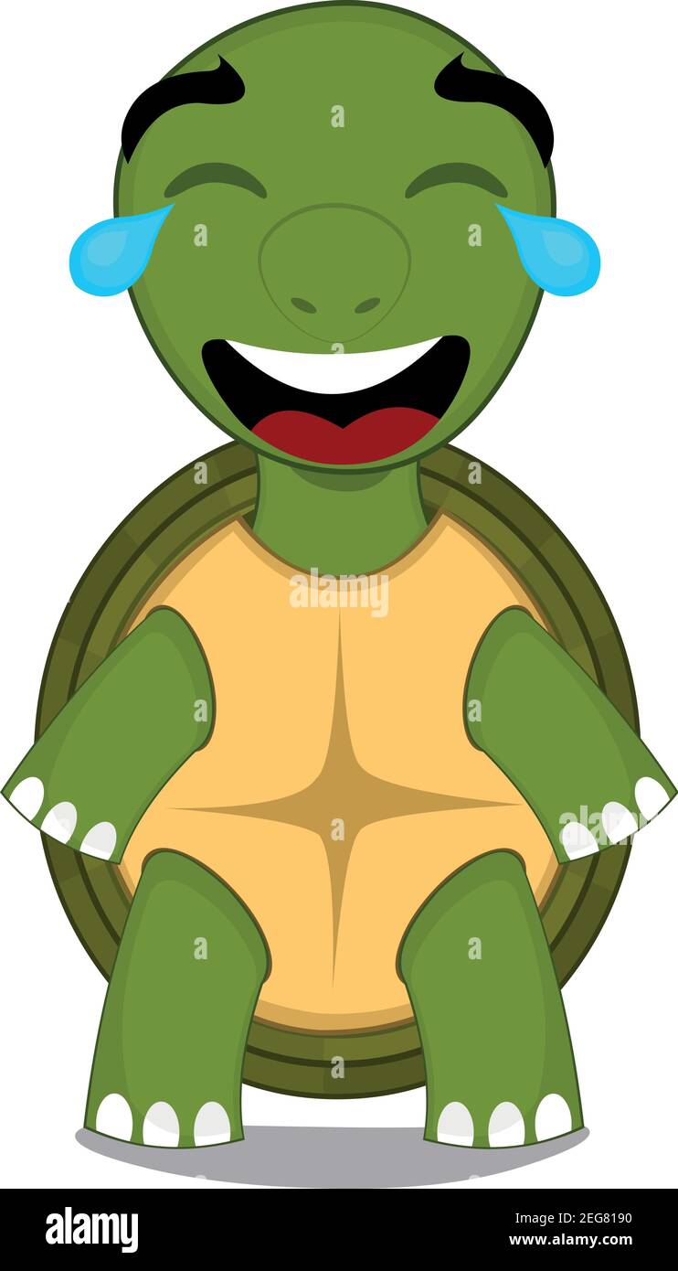 Vector character illustration of a cartoon turtle with a happy, smiling expression and tears of laughter Stock Vector