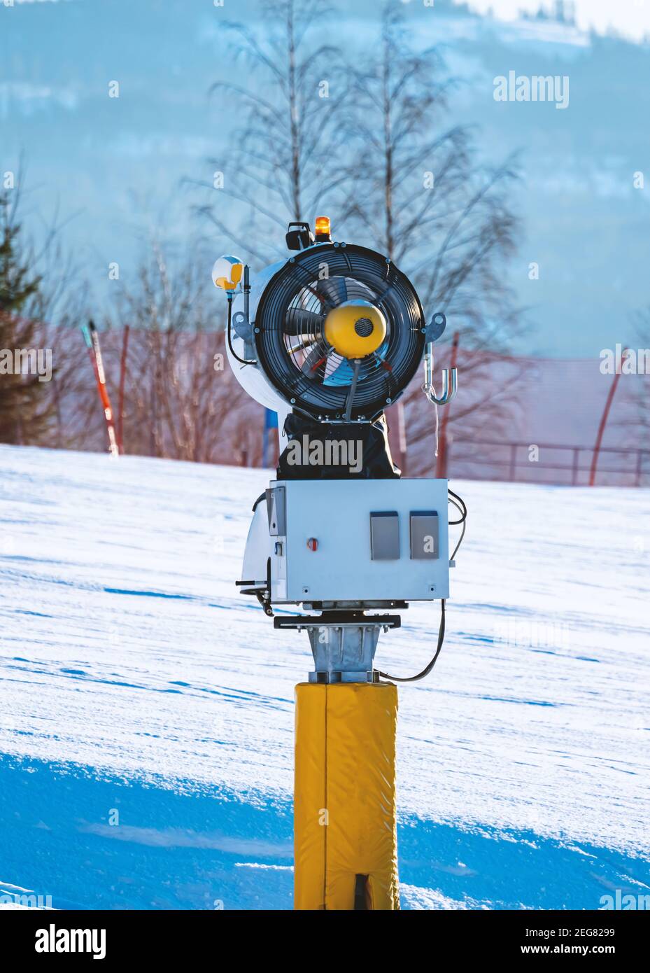 Snowmaking Guns, snow gun, winter season mountain Stock Photo - Alamy