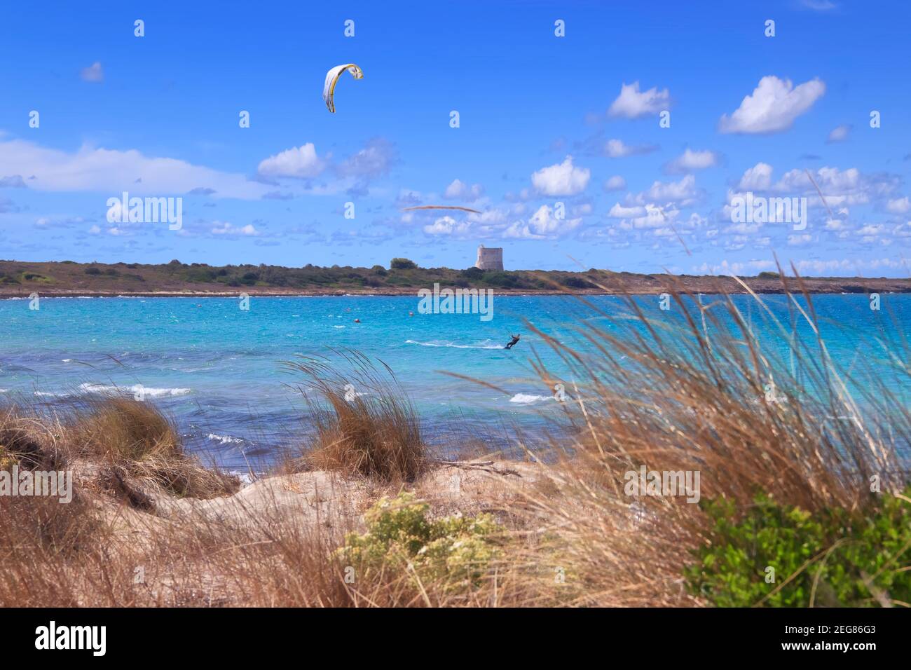 Summertime: Punta Pizzo Beach stands out in the heart of Regional Nature Park “Isola di Sant’Andrea - Litorale di Punta Pizzo”in Salento, Italy. Stock Photo