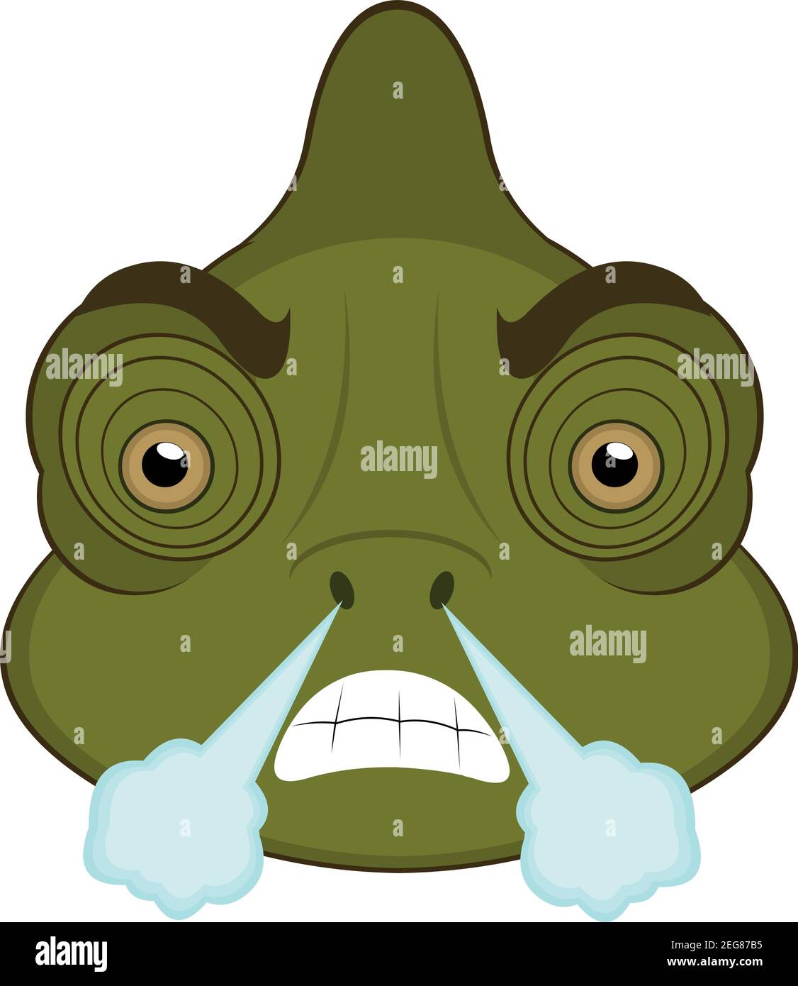 Vector emoticon illustration cartoon of a chameleon´s head with angry expression coming out of nose smoke Stock Vector