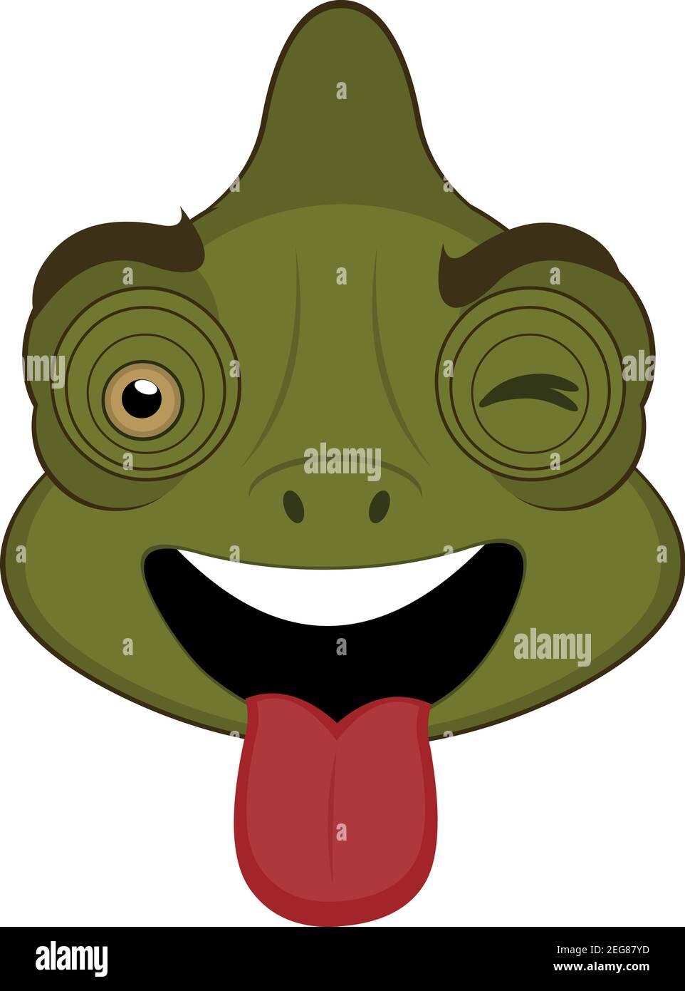 Vector emoticon illustration cartoon of a chameleon´s head with happy expression,  winking and sticking out his tongue with his mouth open Stock Vector