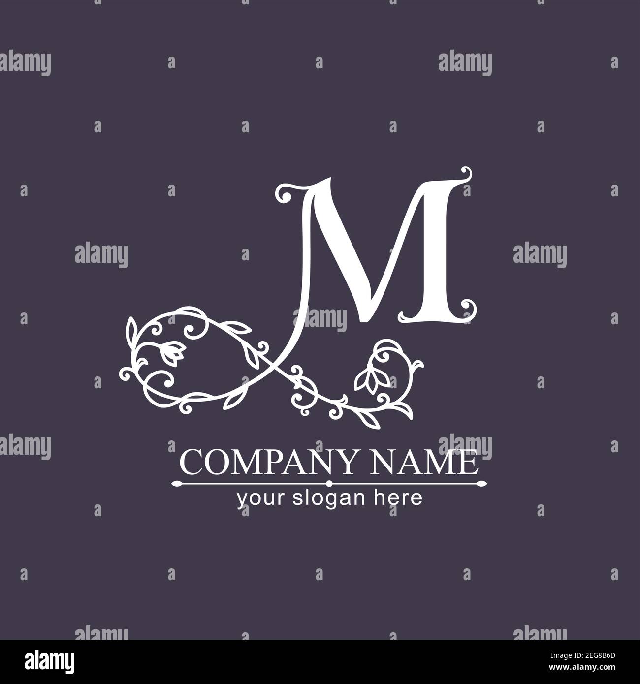 Letter M logo template. Monnogram, delicate floral design. Personal logo. Vector design. Stock Vector