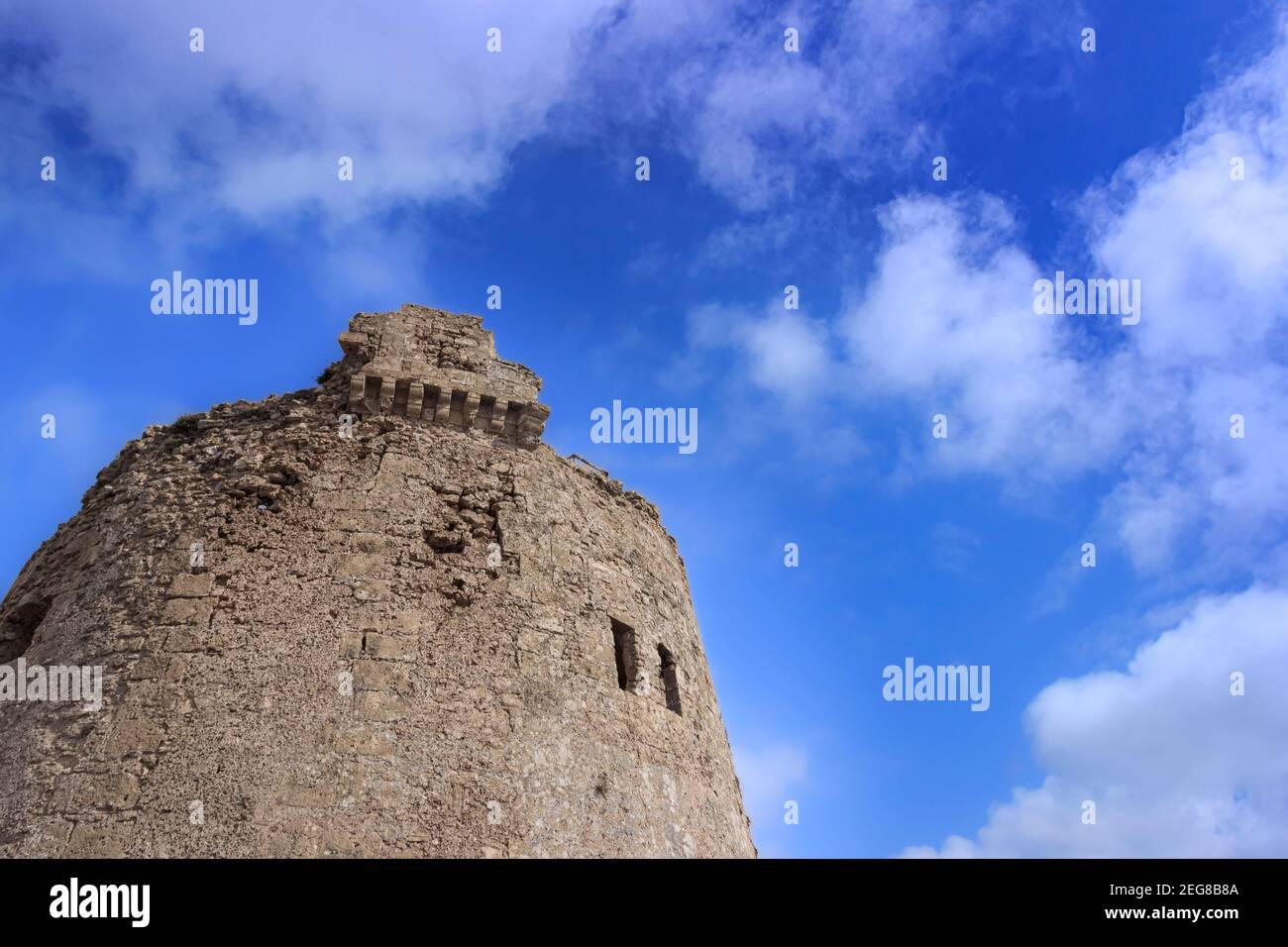 Torre Mozza Watchtower in Apulia, Italy.The tower was built by order of King Charles V in the 16th century. It was used for the defense of Salento's c Stock Photo
