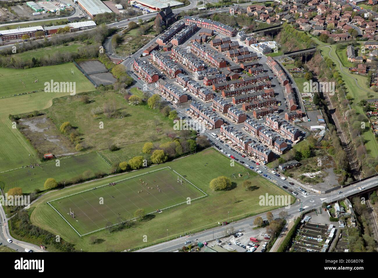 aerial view of the Cross Green area of Leeds, West Yorkshire. Cross Green Lane runs through the middle of this picture taken from the North East Stock Photo