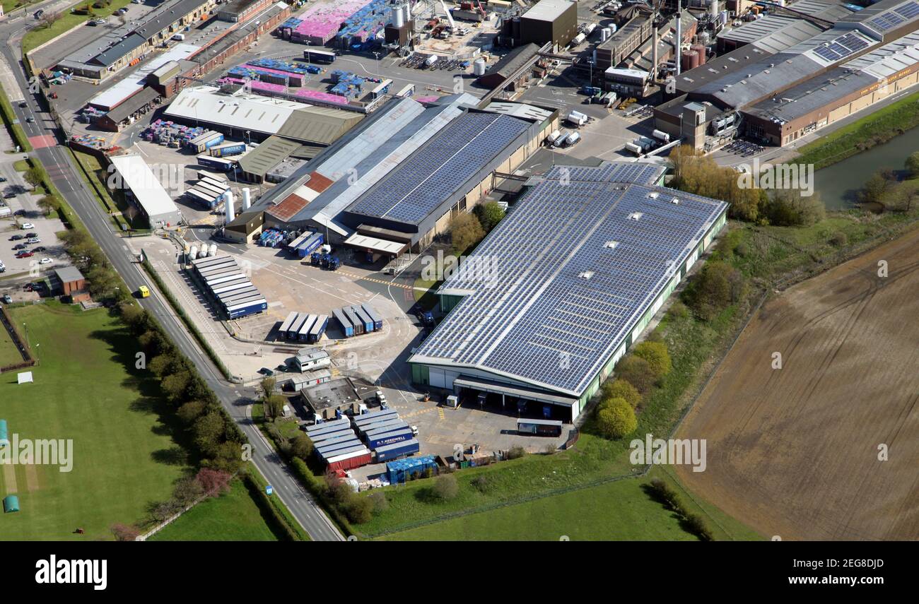 aerial view of Kuehne + Nagel Drink Logistics Ltd, based at the Heineken UK Ltd Brewery in Tadcaster, Yorkshire, UK Stock Photo