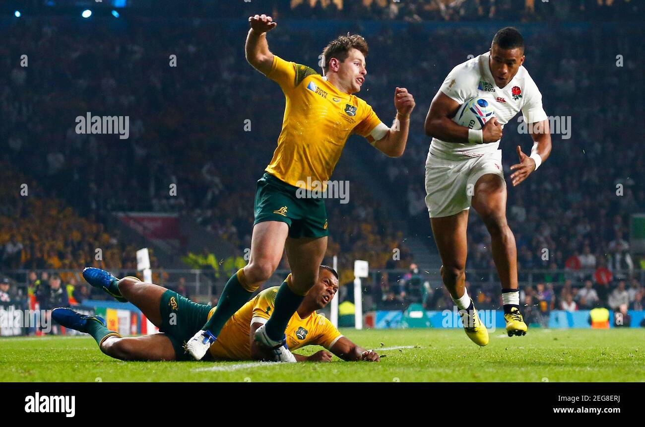 Rugby Union - England v Australia - IRB Rugby World Cup 2015 Pool A - Twickenham Stadium, London, England - 3/10/15  England's Anthony Watson scores a try  Reuters / Andrew Winning  Livepic Stock Photo