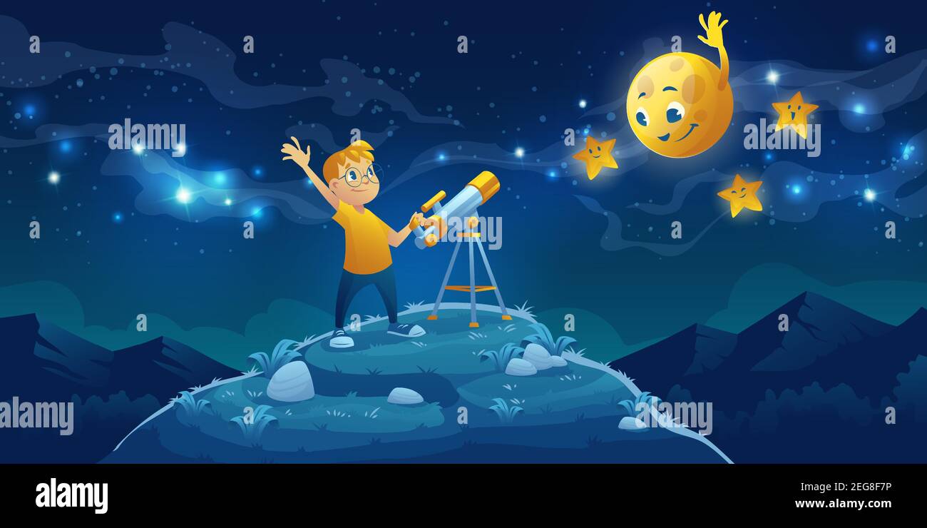 Boy telescope night sky hi-res stock photography and images - Alamy