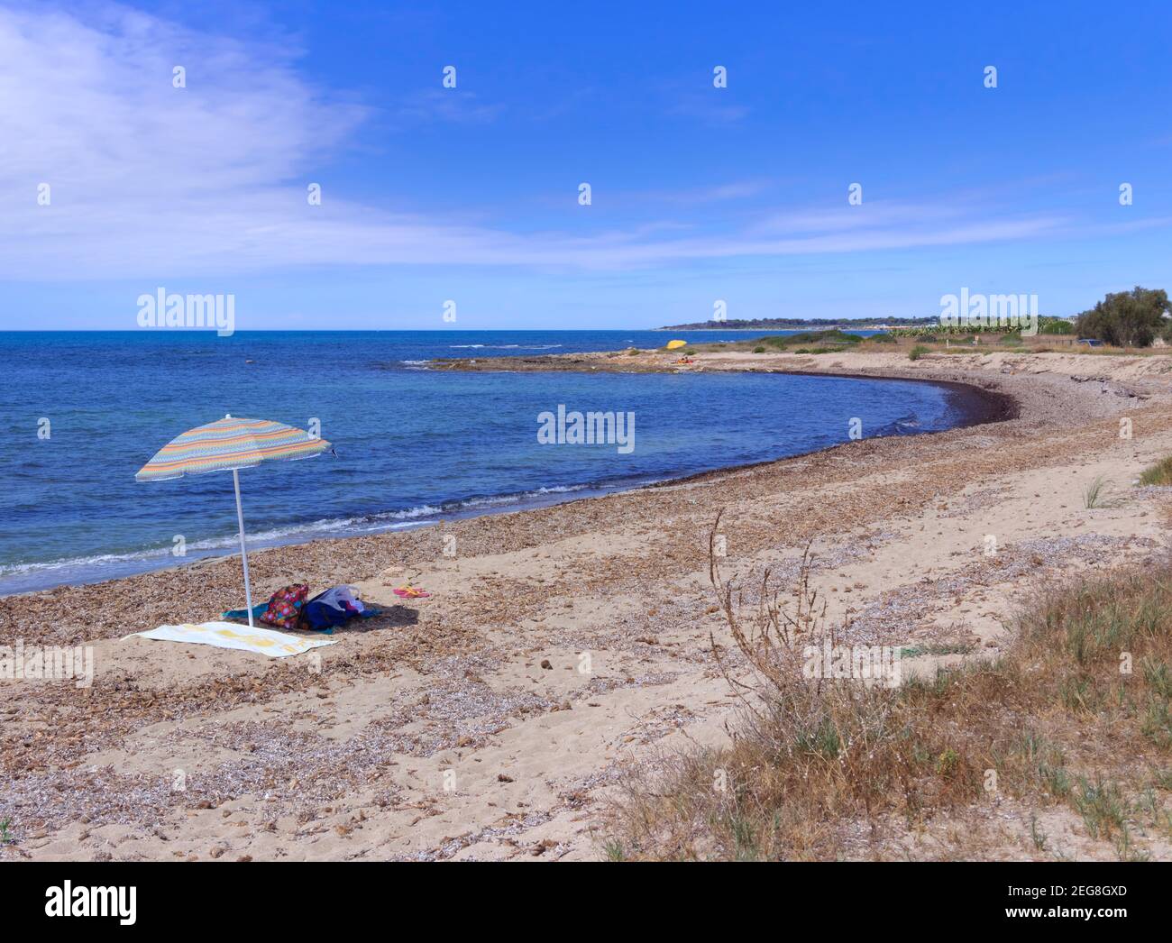 Salento coast: Lido Marini beach easy to reach in the area of the municipalities of Salve and Ugento in Apulia. Stock Photo