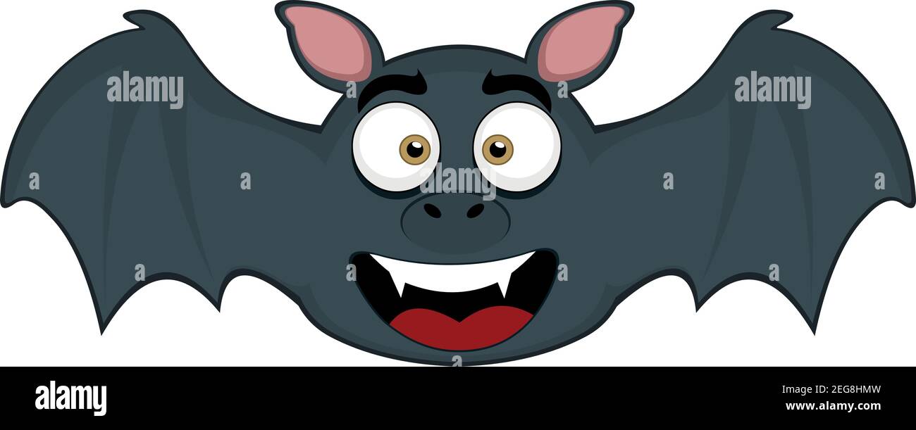 Vector emoticon illustration cartoon of a bat's head with a happy expression and smiling Stock Vector