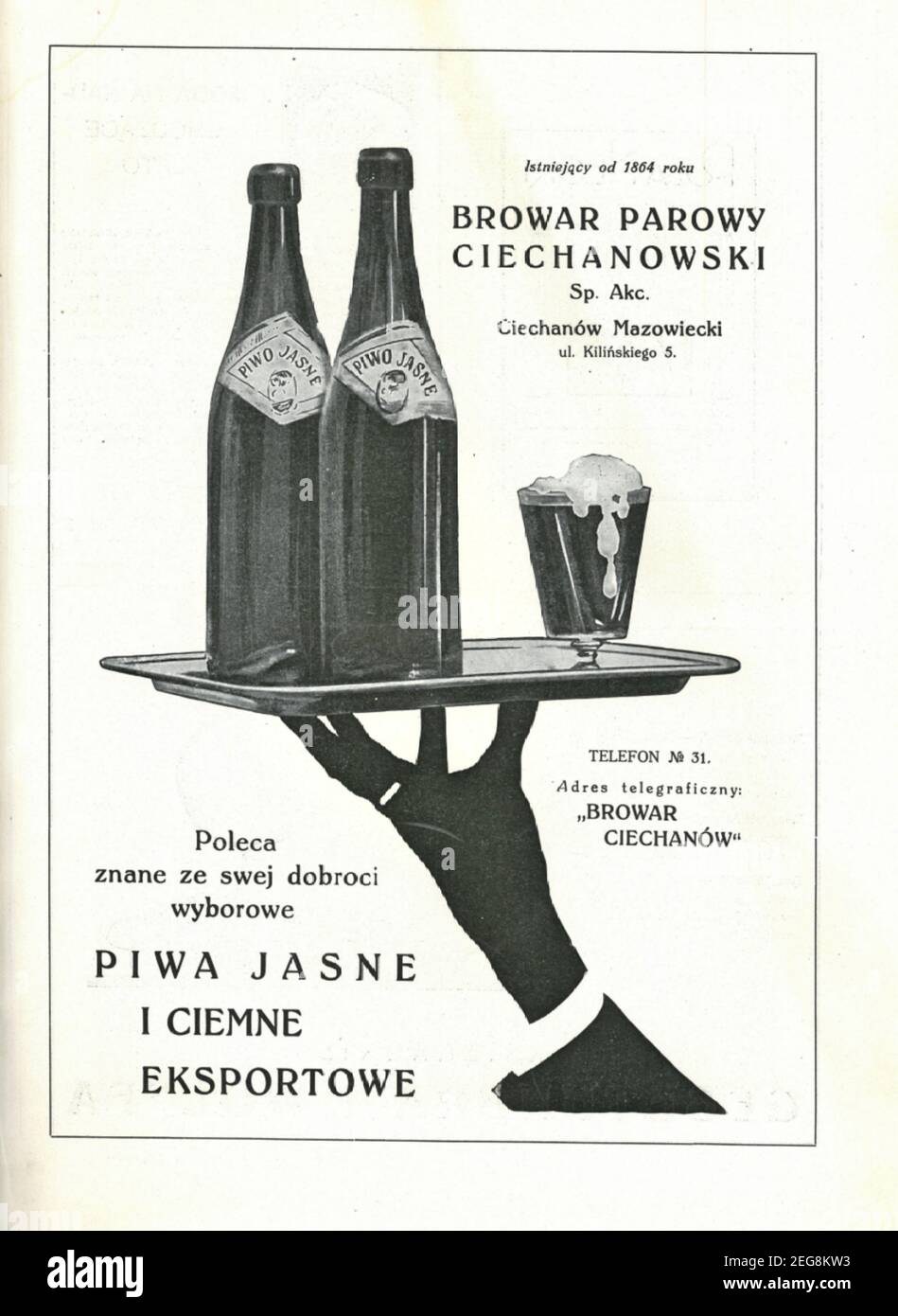 Przedwojenna reklama prasowa piwa BROWAR CIECHANÓW 1933 r Stock Photo