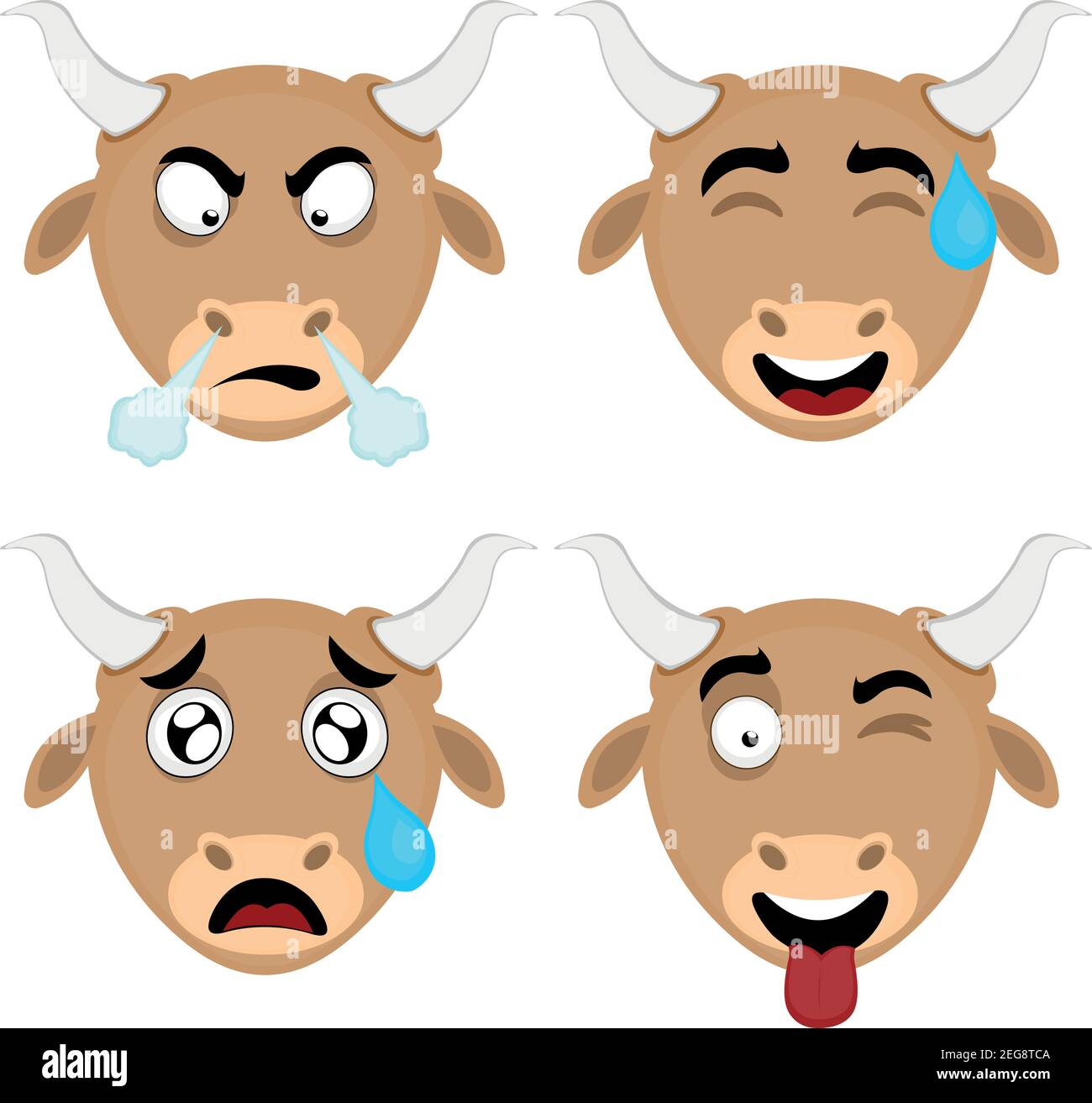 Vector illustration of expressions of a bull cartoon Stock Vector
