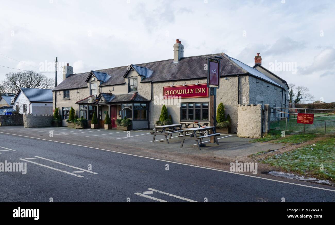 Caerwys, Flintshire; UK Feb 11, 2021 The Piccadilly Inn dates from