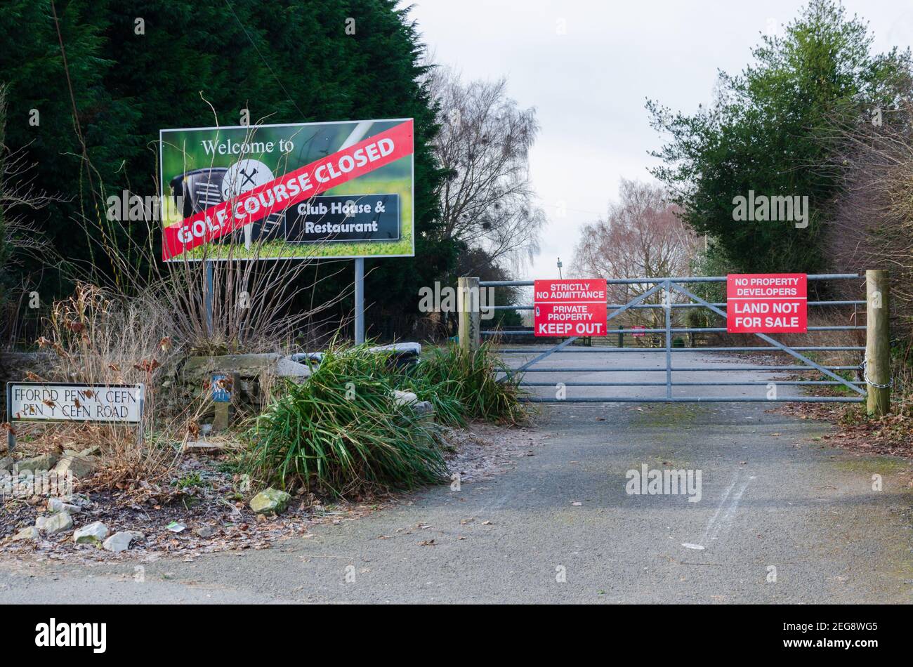 Caerwys, Flintshire; UK Feb 11, 2021 The entrance to a golf course