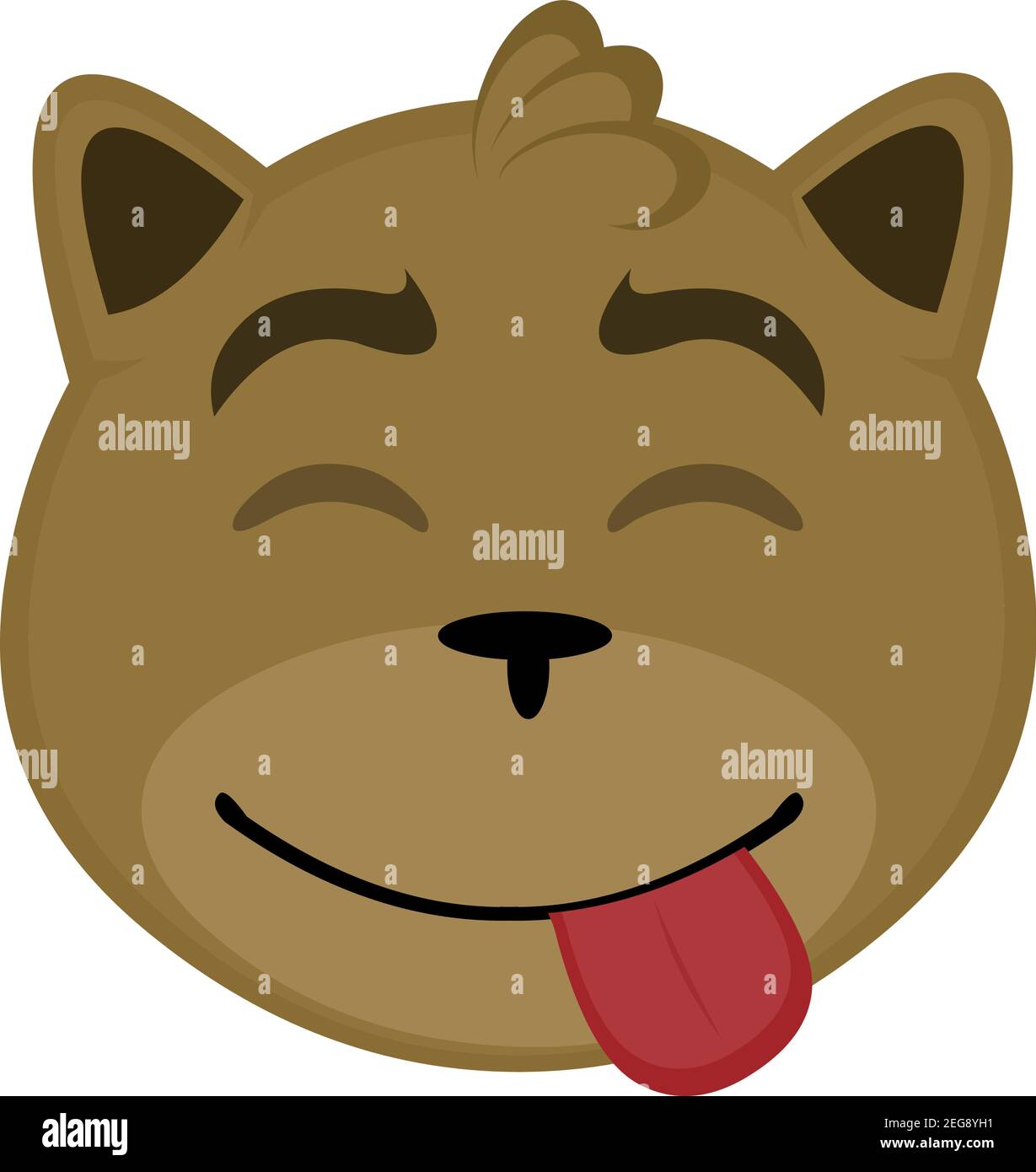 Vector emoticon  illustration cartoon of a cat's head with a joyful expression of pleasure with its eyes closed and sticking out its tongue Stock Vector