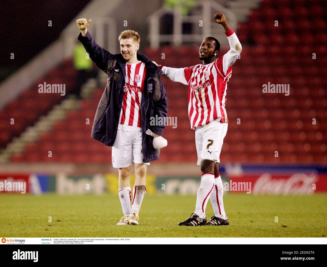 Football Stoke City V Leicester City Coca Cola Football League Championship The Britannia Stadium 05 06 9 12 05 Paul Gallagher And Sambegou Bangoura Stoke City Celebrate Mandatory Credit Action Images Ryan Browne Stock Photo Alamy