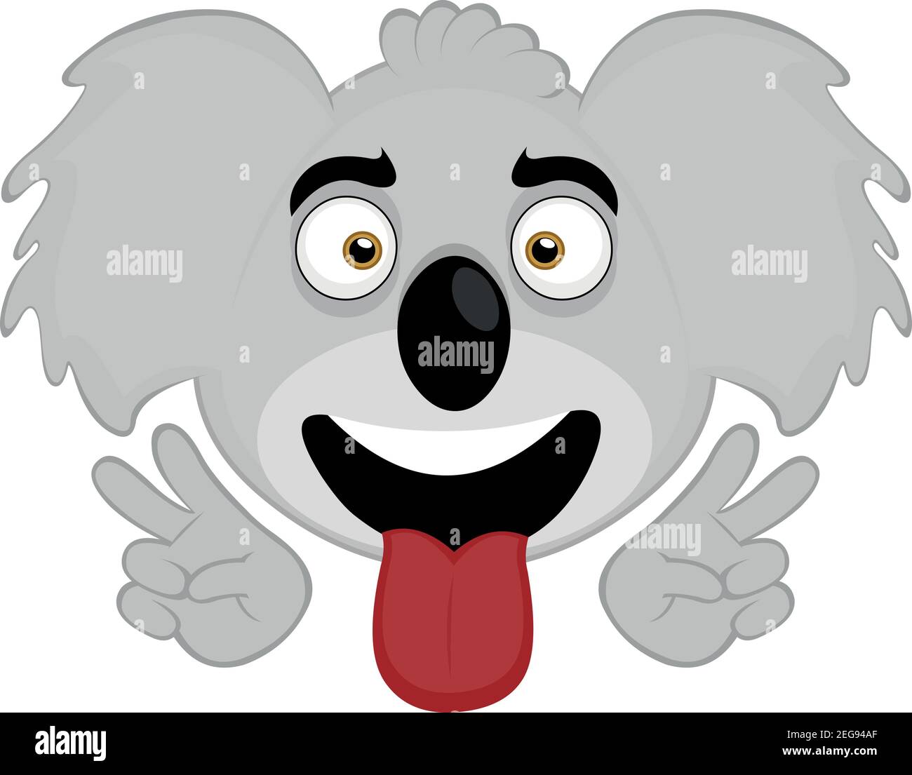 Vector emoticon  illustration cartoon of a koala's head with a happy expression and a gesture of his hands making a peace sign Stock Vector
