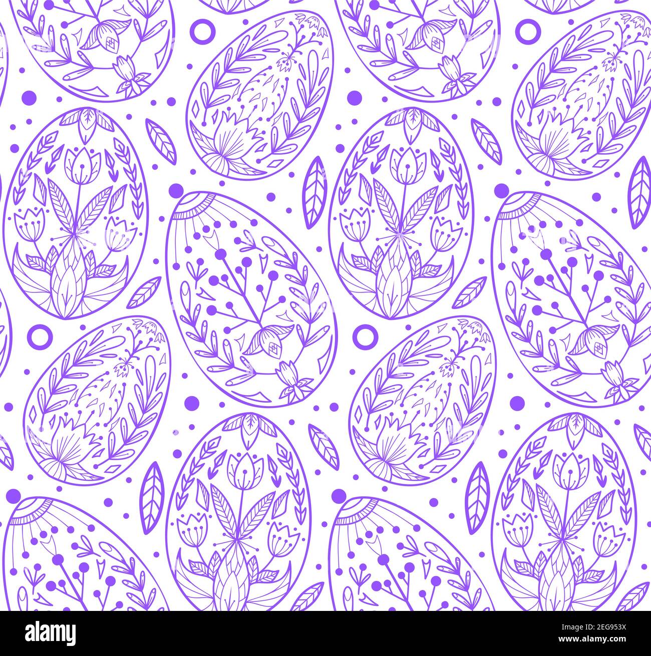 Seamless pattern with violet contour Easter eggs on white background ...