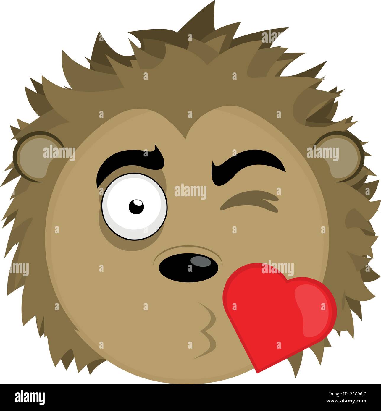 Vector emoticon illustration cartoon of a porcupine´s head with an expression of love giving a heart-shaped kiss Stock Vector