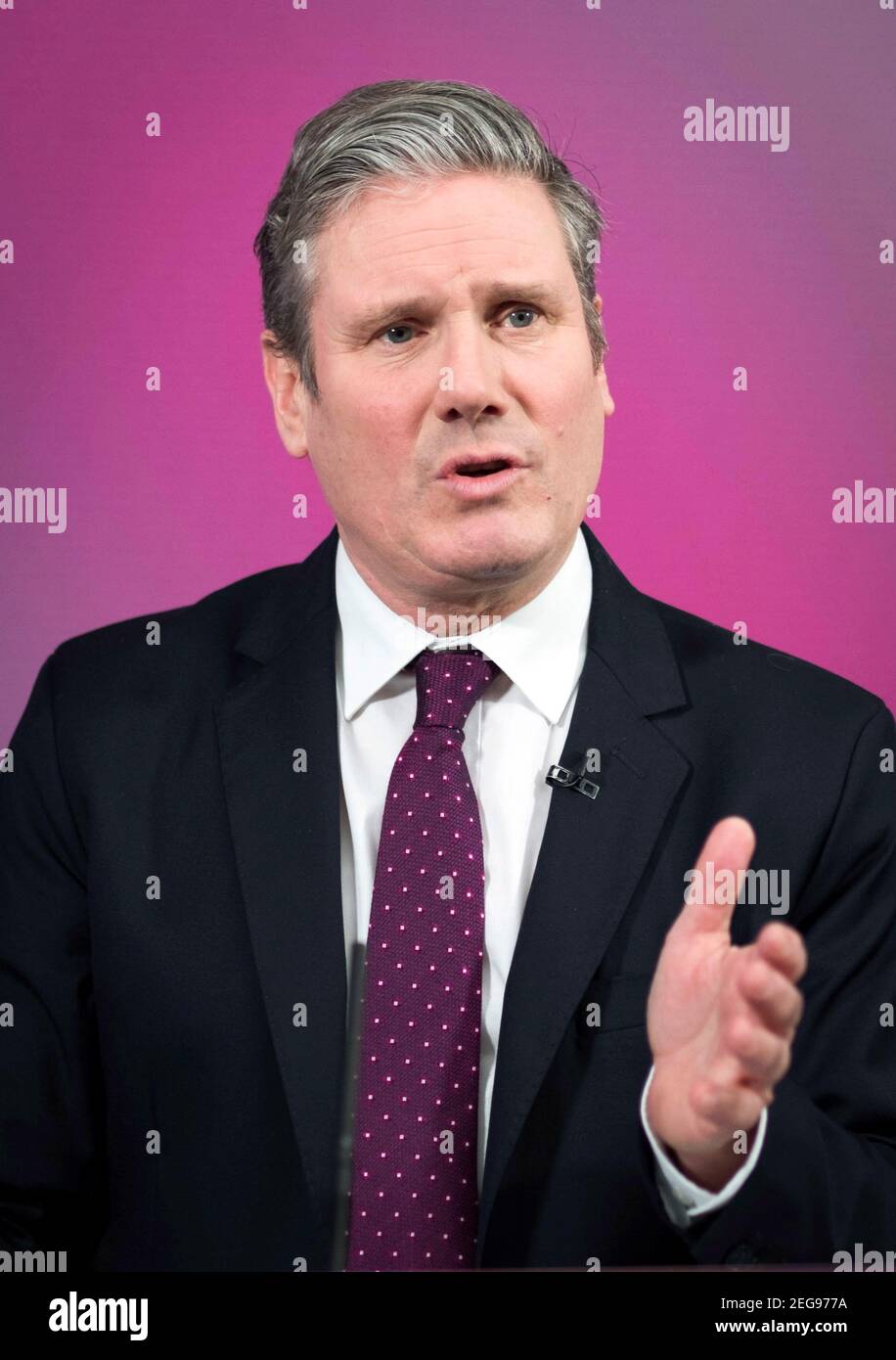 British Labour Party leader Keir Starmer delivers a virtual speech on Britain's economic future in the wake of the coronavirus disease (COVID-19) pandemic, at Labour Party's headquarters in central London, Britain February 18, 2021. Stefan Rousseau/Pool via REUTERS Stock Photo