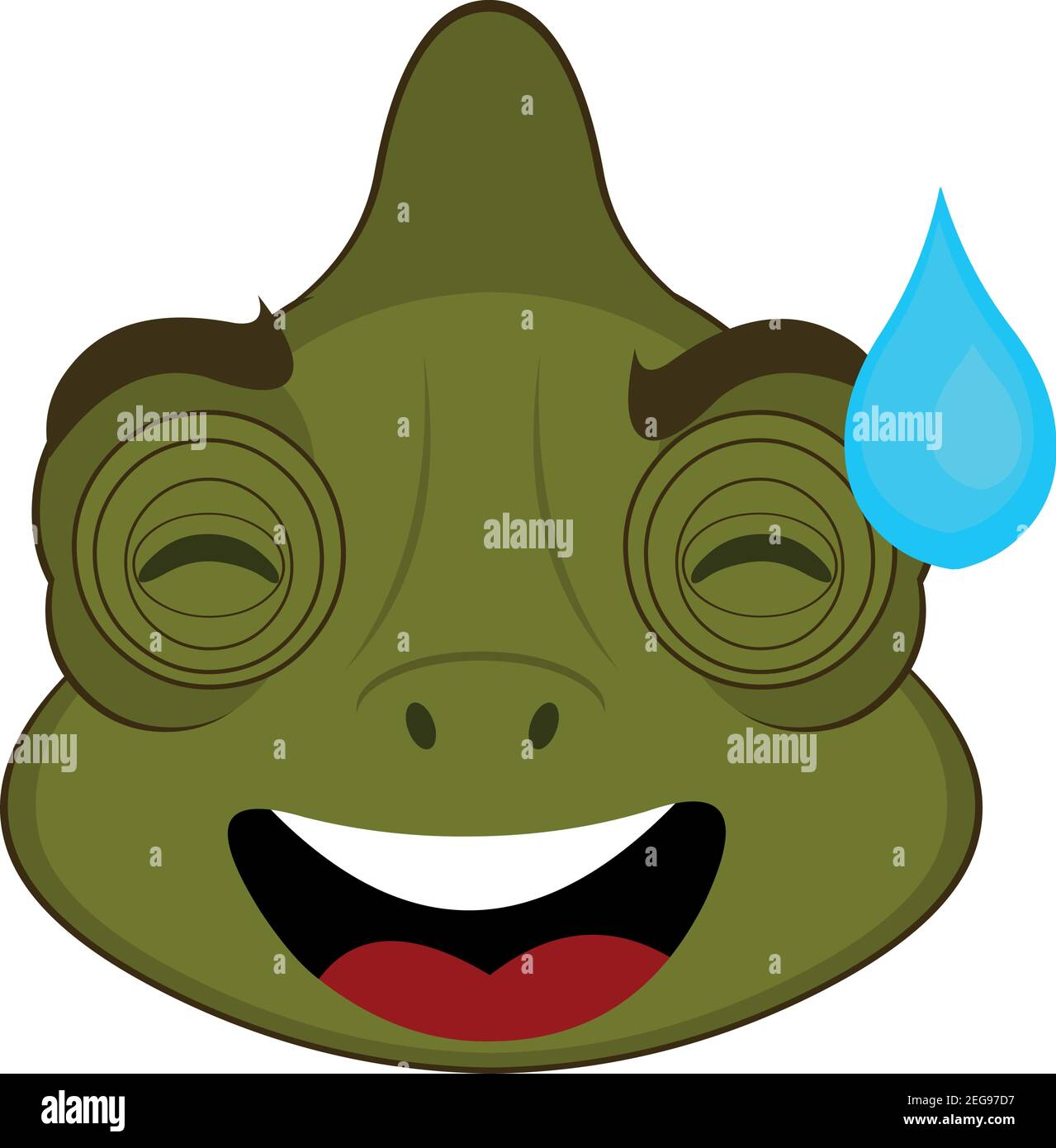 Vector emoticon illustration cartoon of a chameleon's head emoticon with an expression of confusion dropping a drop of sweat Stock Vector