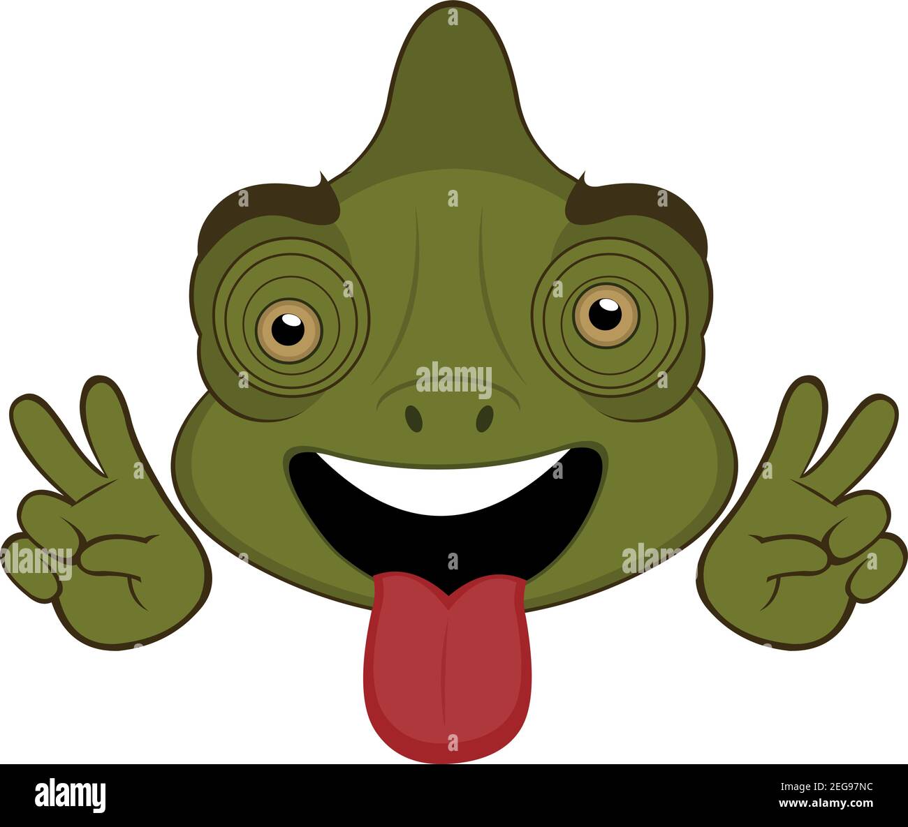 Vector emoticon  illustration cartoon of a chameleon's head with a happy expression, sticking out his tongue and a gesture of love and peace Stock Vector