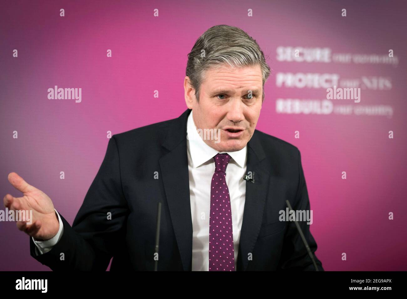 British Labour Party leader Keir Starmer delivers a virtual speech on Britain's economic future in the wake of the coronavirus disease (COVID-19) pandemic, at Labour Party's headquarters in central London, Britain February 18, 2021. Stefan Rousseau/Pool via REUTERS Stock Photo