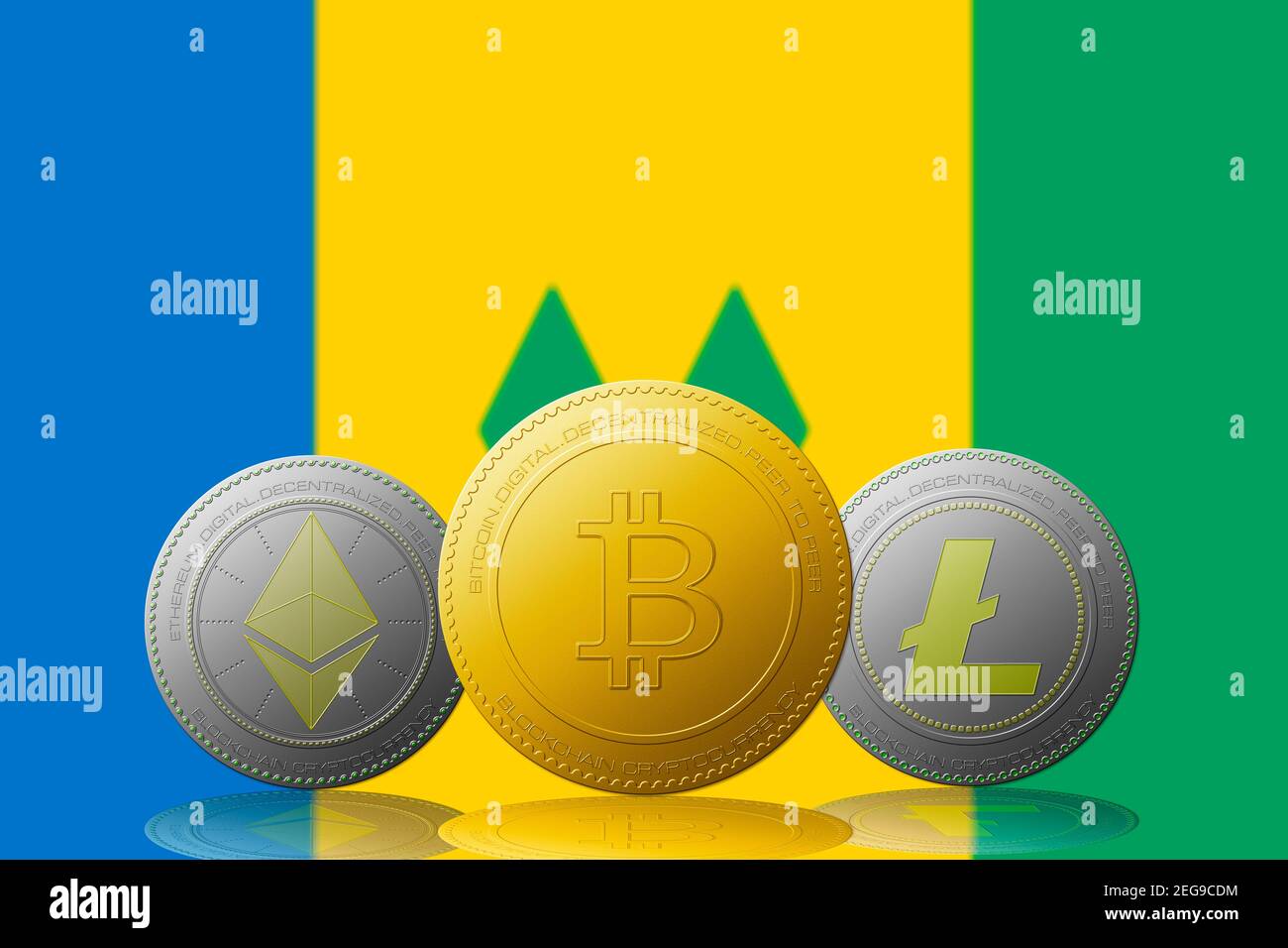 Three cryptocurrencies Bitcoin Ethereum and Litecoin with St. Vincent and  the Grenadines flag on background Stock Photo - Alamy