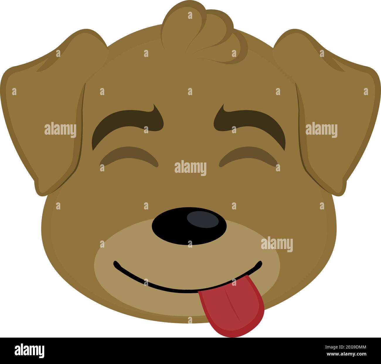 Vector emoticon  illustration cartoon of a dog's head with a joyful expression of pleasure with its eyes closed and sticking out its tongue Stock Vector