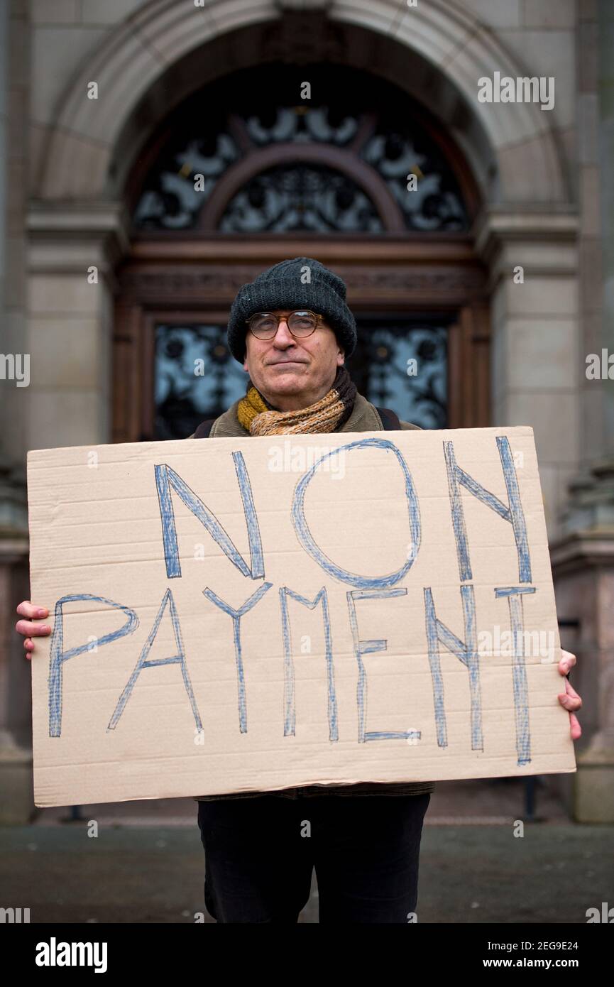 Glasgow Scotland, UK. 18 February 2021. Pictured: Gordon Walker - Water petitioner. Credit: Colin Fisher/Alamy Live News. Stock Photo