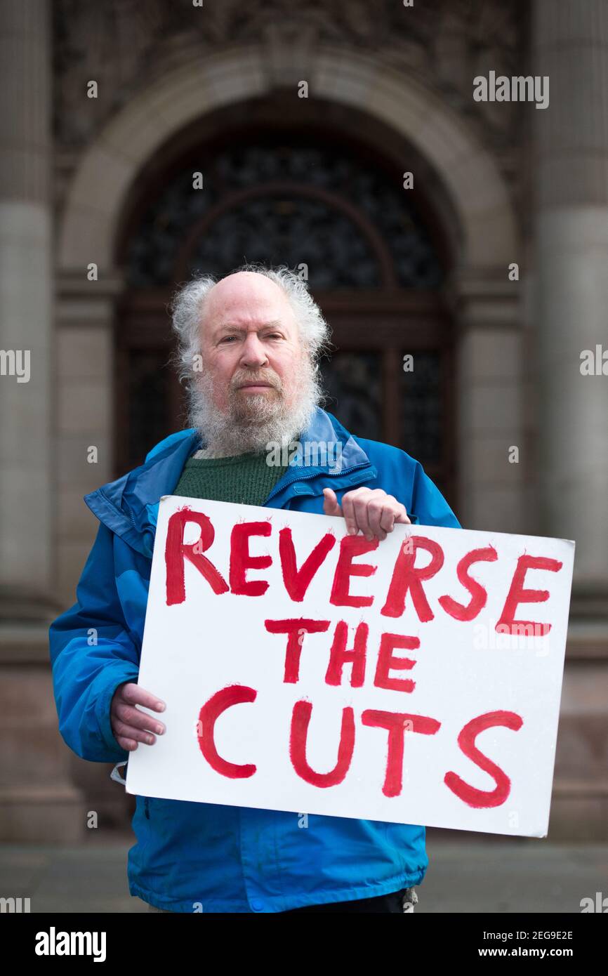 Glasgow Scotland, UK. 18 February 2021. Pictured: Eric Walker - Water petitioner. Credit: Colin Fisher/Alamy Live News. Stock Photo