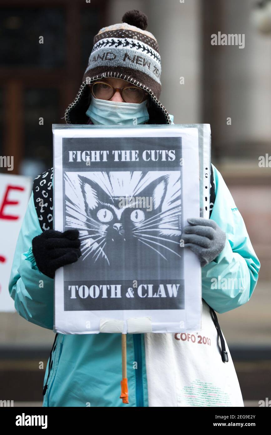 Glasgow Scotland, UK. 18 February 2021. Pictured: Susan - Water petitioner. Credit: Colin Fisher/Alamy Live News. Stock Photo