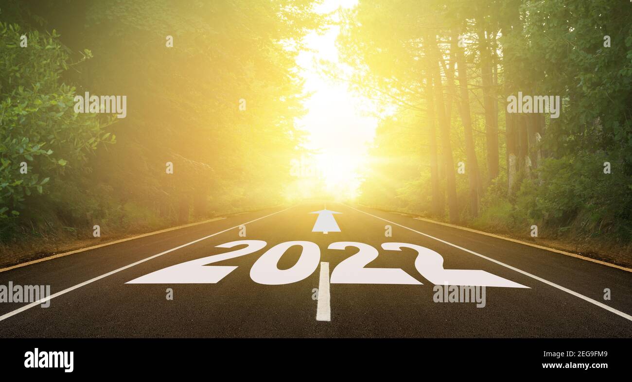 The word 2022 written on highway road. Concept for new year 2022 Stock Photo