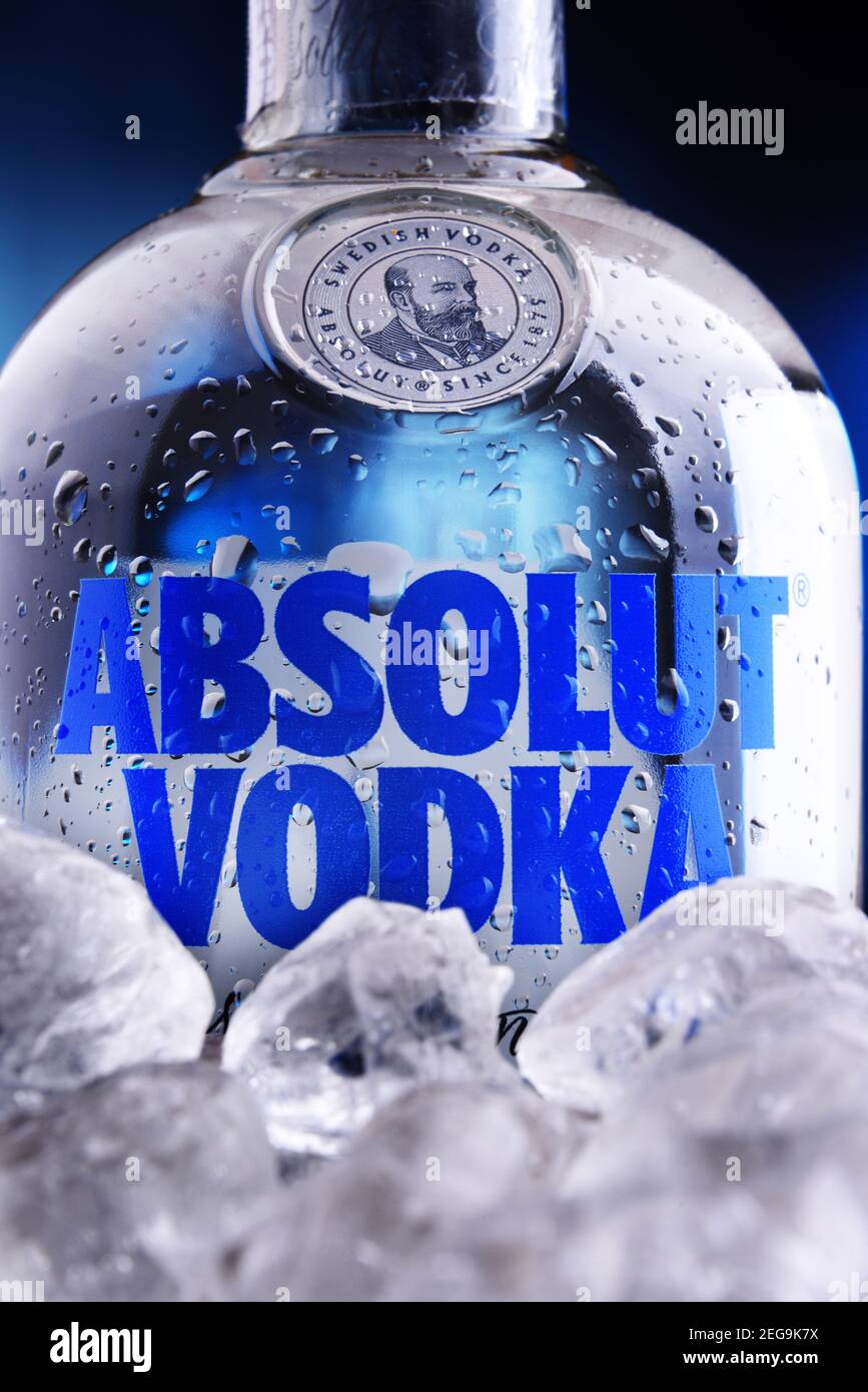 POZNAN, POL - JAN 27, 2021: Bottle of Absolut Vodka, a brand of vodka ...