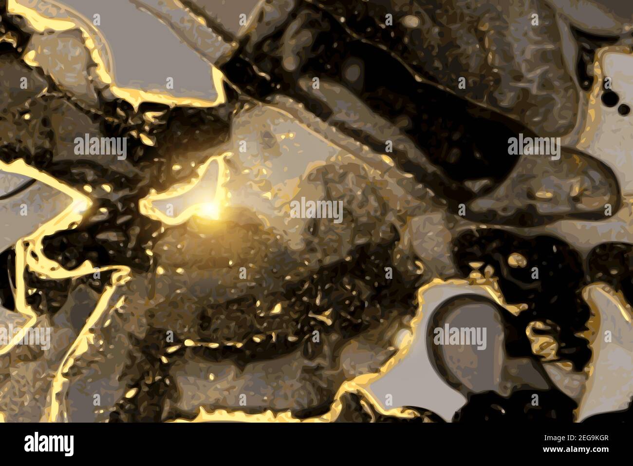 Black, yelllow and gold stone marble texture. Alcohol ink technique ...
