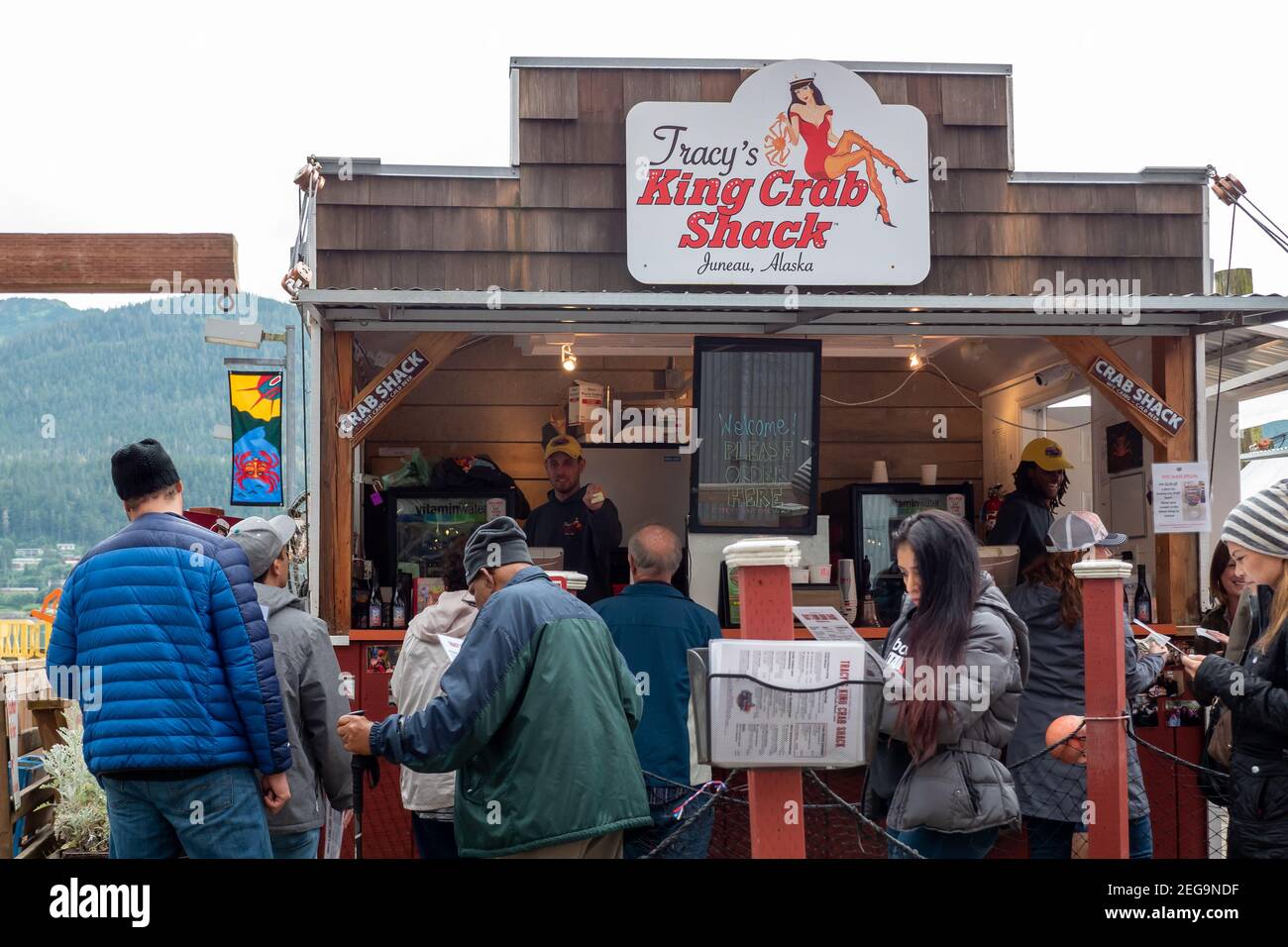 Tracy's King Crab Shack in Juneau, Alaska is famous for its King Crab Stock Photo