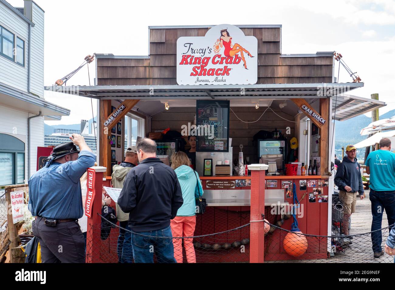 Tracy's King Crab Shack in Juneau, Alaska is famous for its King Crab Stock Photo