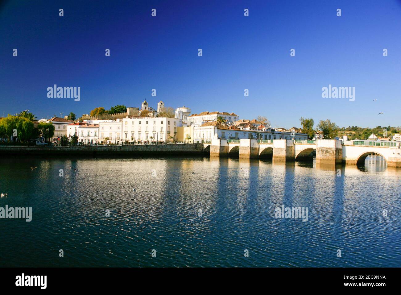 Ponte Romana on the Gilao river in Tavira, Algarve, Portugal. Stock Photo