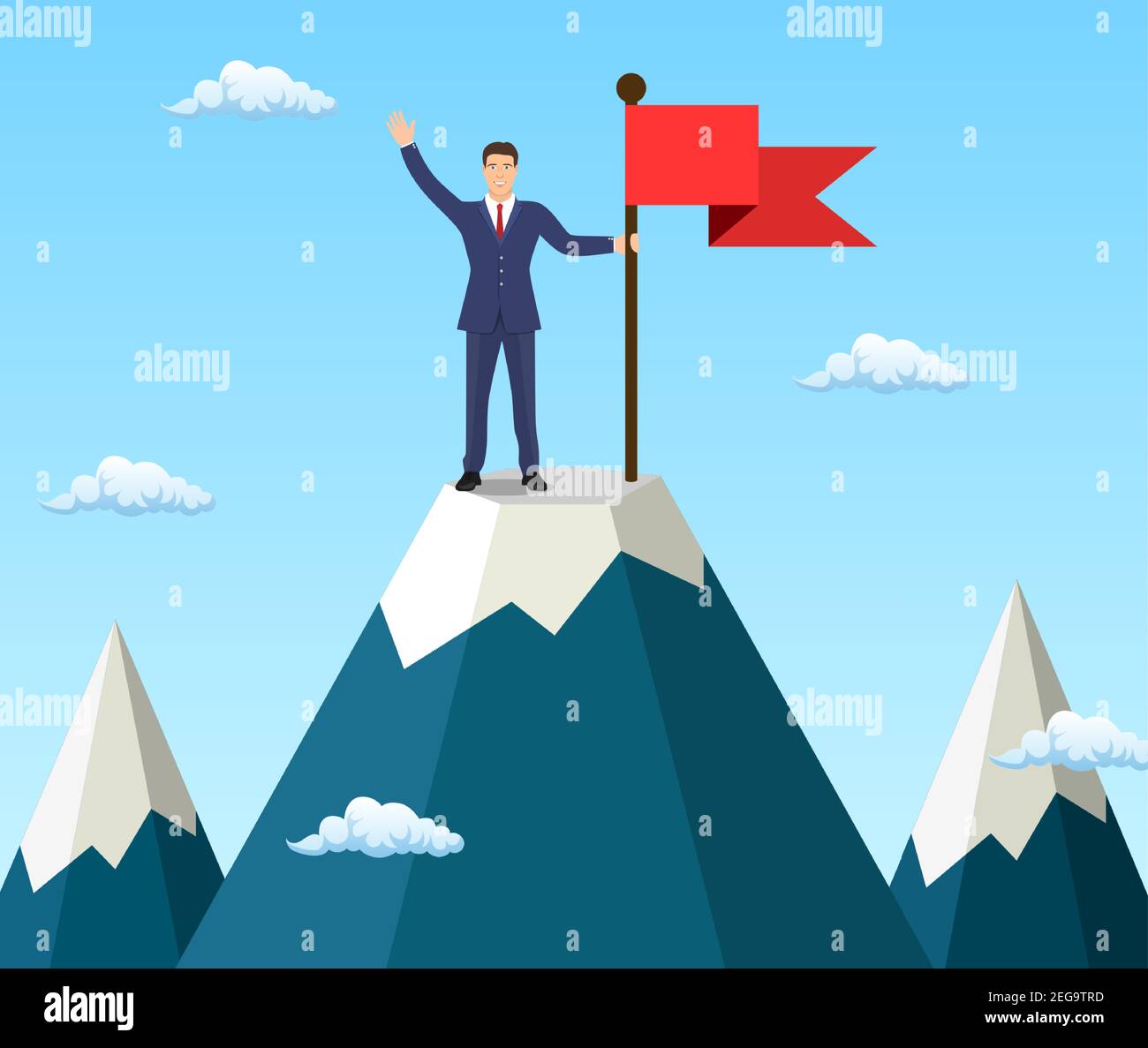 Businessman holding a flag on mountain peak Stock Vector Image & Art ...