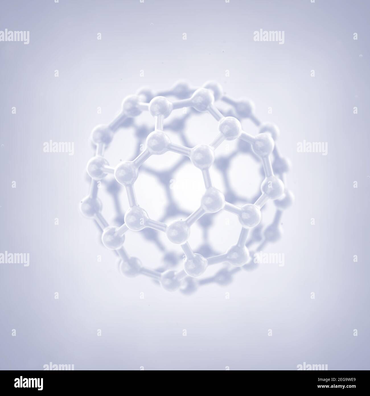 Carbon buckyball molecules. Fullerene nanoparticles structure. Stock Photo