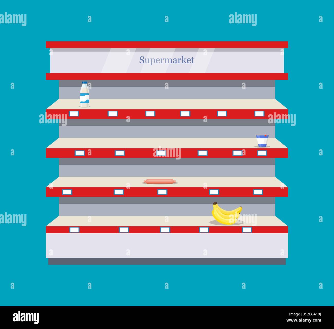 Shop, supermarket interior shelf with empty store shelves. Vector
