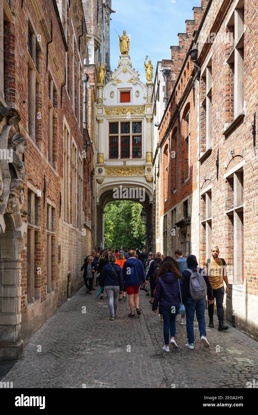Baroque ornaments of the Palace of the Liberty of Bruges and the Alley of the Blind Donkey , Brugse Vrije in Bruges, Belgium Stock Photo