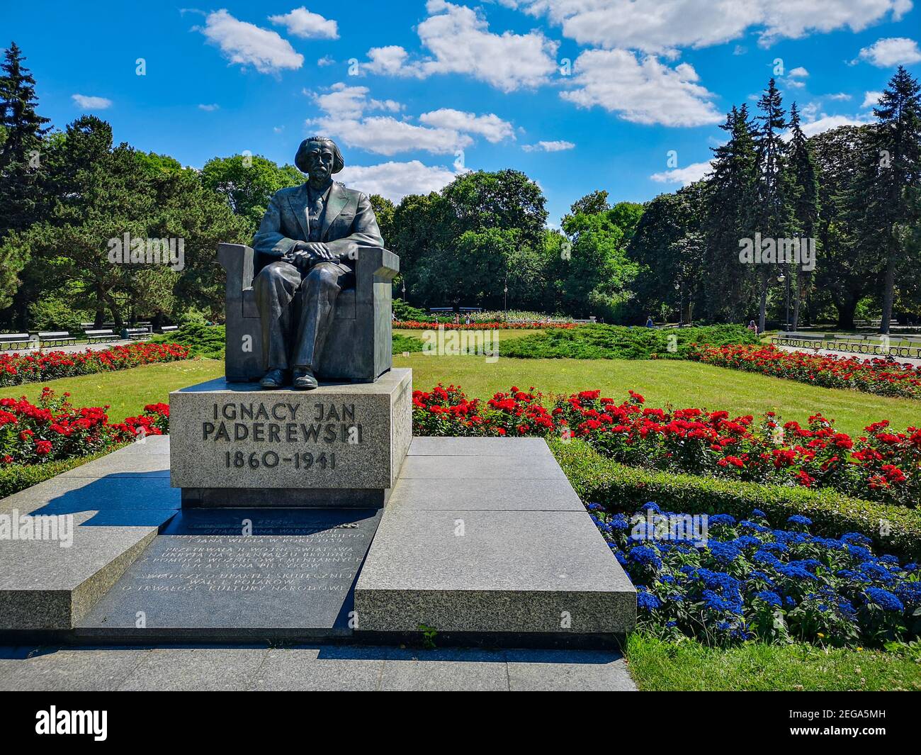 Warsaw June 24 2019 Ignacy Jan Paderewski statue in Ujazdowski Park Stock Photo