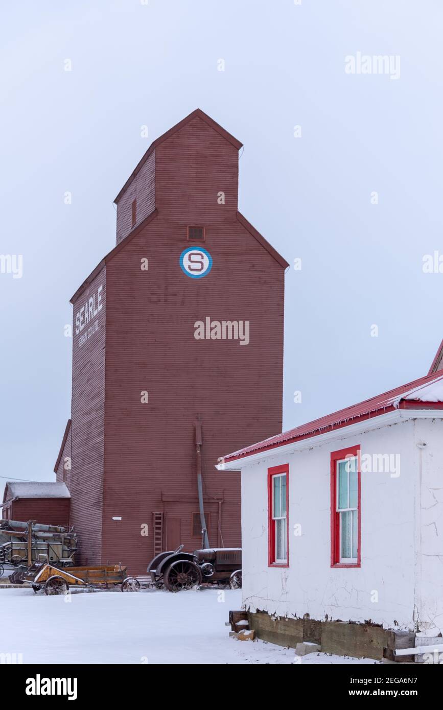 Rowley, Alberta January 31, 2021 Old abandoned grain elevator in the