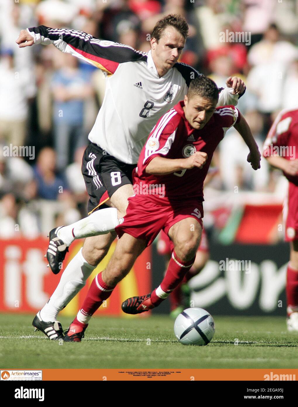 Football - Germany v Latvia UEFA EURO 2004 Group D - Bessa Stadium, Porto -  19/6/04 Germany's Dietmar Hamann and Latvia's Maris Verpakovskis Mandatory  Credit: Action Images / Alex Morton Livepic Stock Photo - Alamy