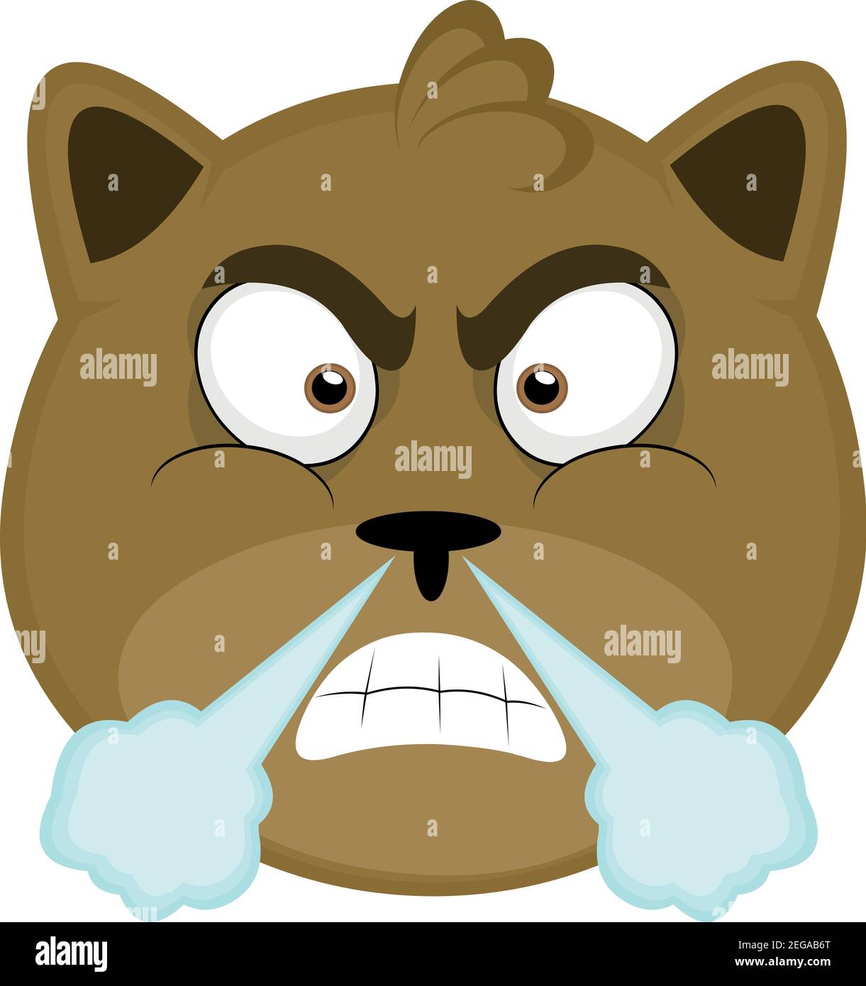 Vector emoticon illustration of a cartoon cat's head with an angry expression fuming from its nose Stock Vector