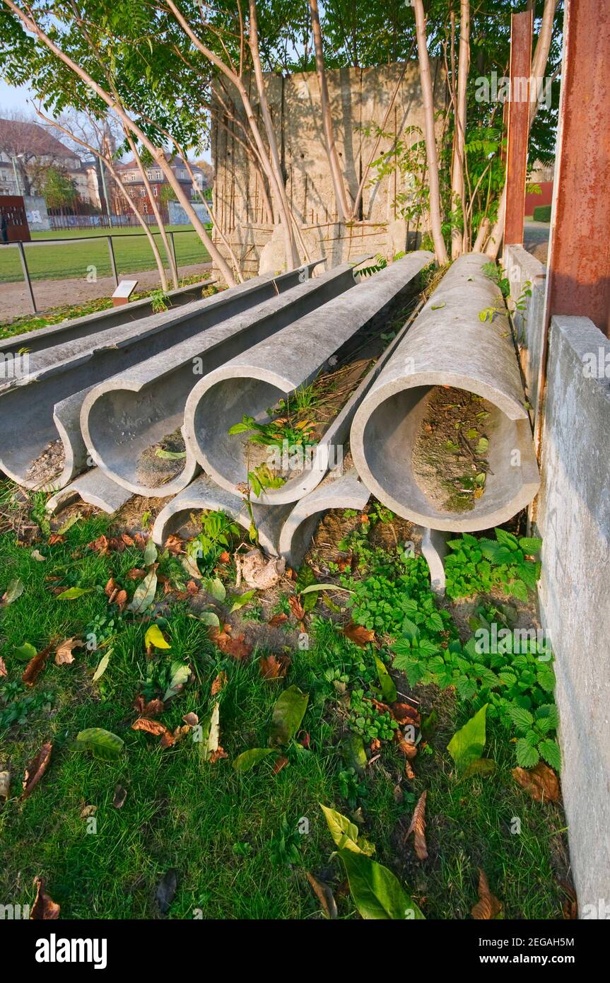 View of dismantled and stored concrete parts of the former Berlin Wall